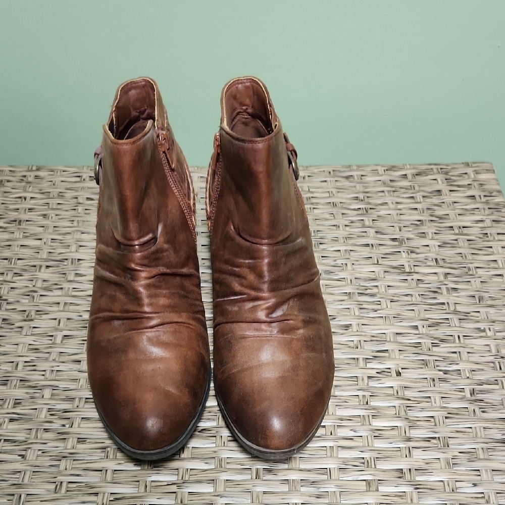 Yuu Chestnut Ankle Booties with Buckle Detail - Picture 4 of 6